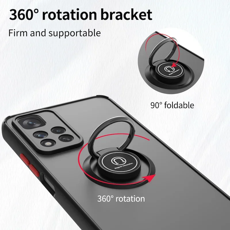 Shockproof Matte Case with Metal Ring Holder - Durable and Stylish Cover