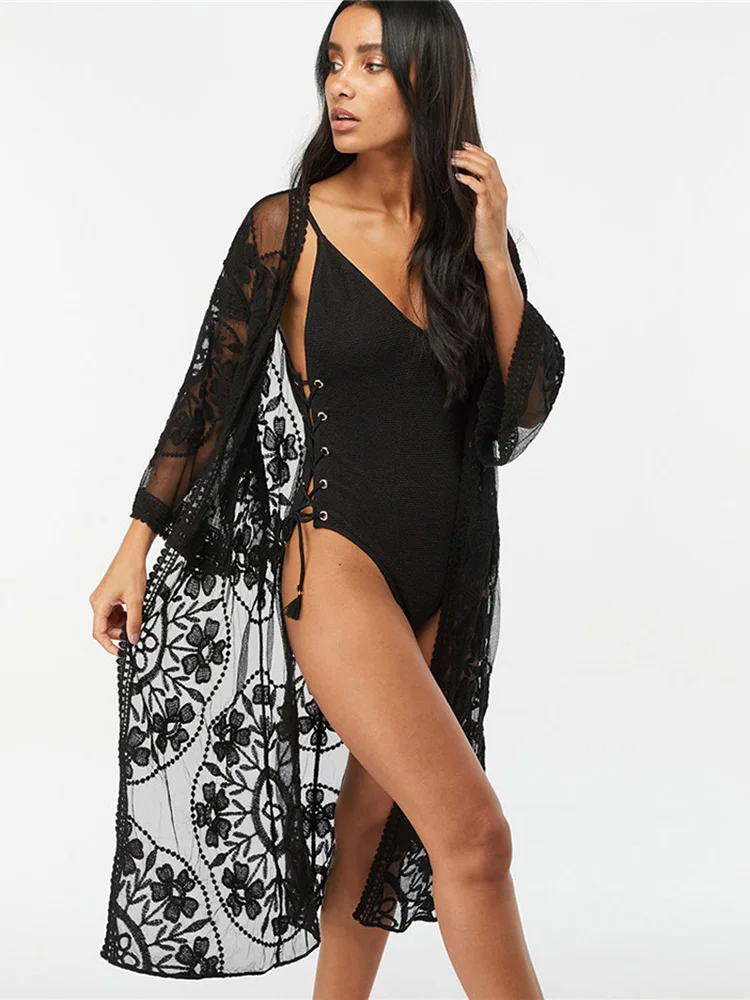 Women's Floral Kimono Cardigan - Lightweight Chiffon Beach Cover Up & Boho Top - View #8