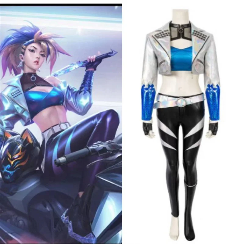 

Game LOL KDA 2020 Akali Cosplay Costume Halloween Uniform Outfit For Women