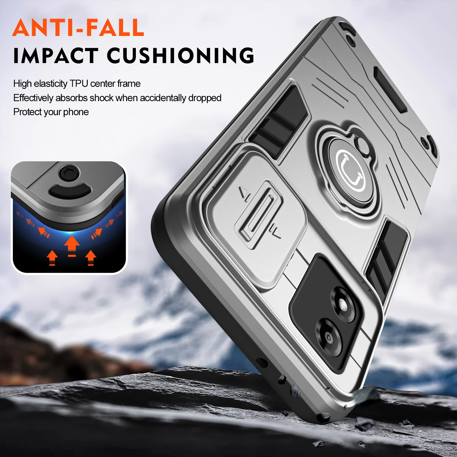 Magnetic Holder Shockproof Armor Case with Slide Lens Cover
