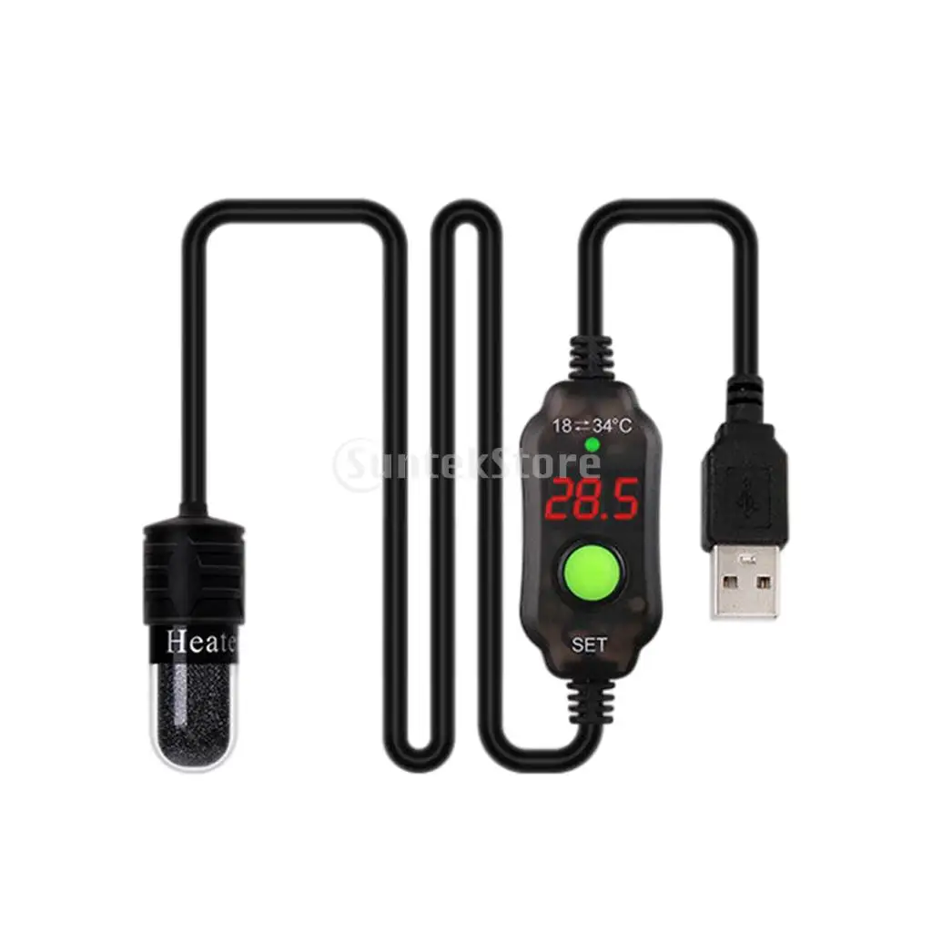 Aquarium Fish Tank Heater USB LED Heating Rod Adjustable Temp Controller Small Aquarium Fish Turtle Tank Heater Protection 