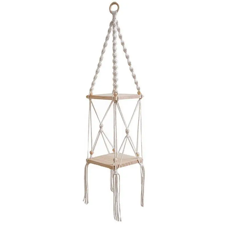 

Macrame Tapestry Woven Macrame Wall Tapestry Beige 2 Tier Decorative Bohemian Style Shelves For House Home Decorations Wall