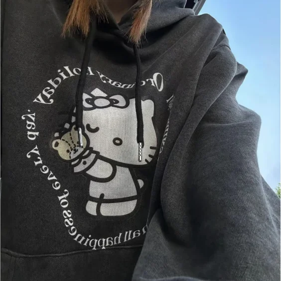 

Kawaii Sanrio Hello Kitty Cute Cartoon Women's Sweater Spring Autumn New Trendy Brand Lazy Wind Fashion Print Loose Allmatch Top