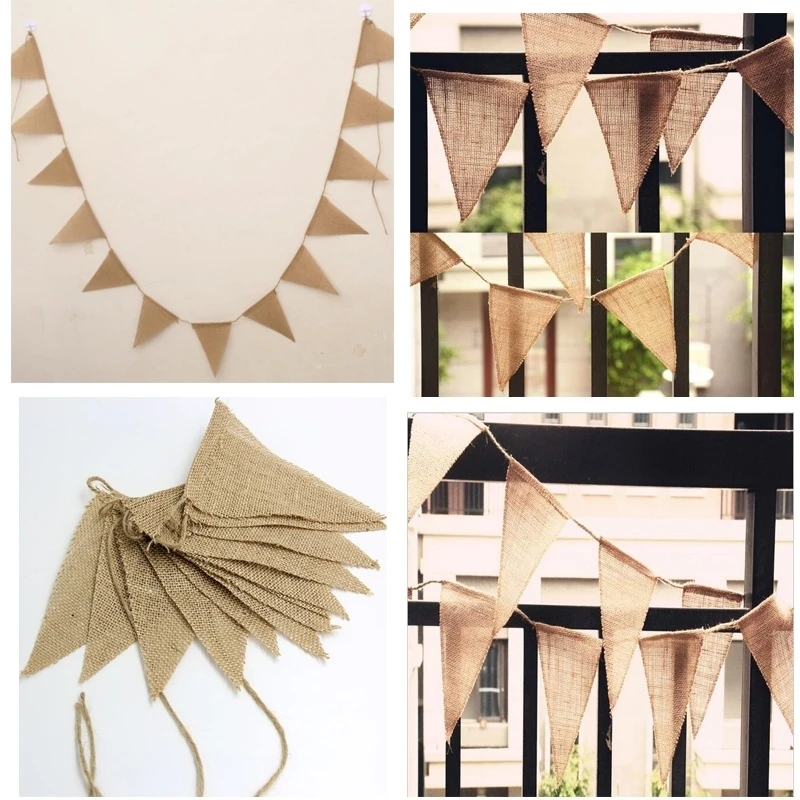 Jute Triangular Banner 13 Flags 3m Vintage DIY Scrawl Flag for Wedding Birthday Party Photography Props Decoration