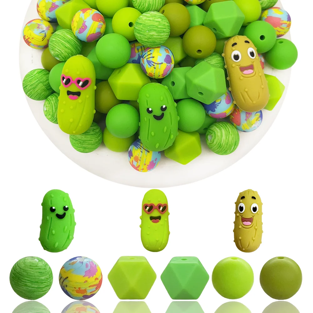 25/44/52-teiliges Set aus Silikonperlen in Form von Gurke und Bittermelone für DIY-Halsketten, Armbänder, Stifte, Schmuckanhänger usw. Feiertags-Geburtstagsgeschenk