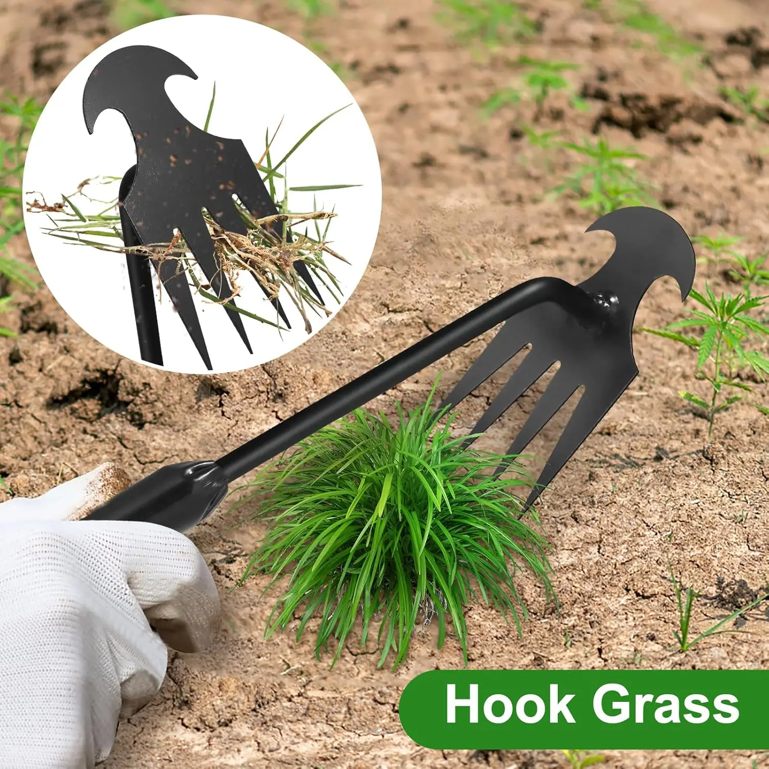 Weeding Tool 4 Teeth Hand Weeder Weed Removal Dual Purpose Garden Weed Pulling Tool