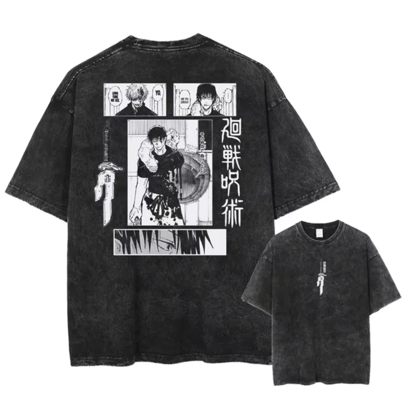 Fushiguro Toji Printed Washed Cotton Harajuku T-Shirt - Casual Unisex Anime Tee
