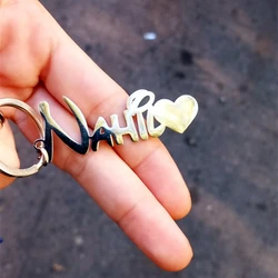 Customized Personalized Name Pendant Keychain Custom lovers' Name Text Key chain Stainless Steel llavero for Women Men Keyring