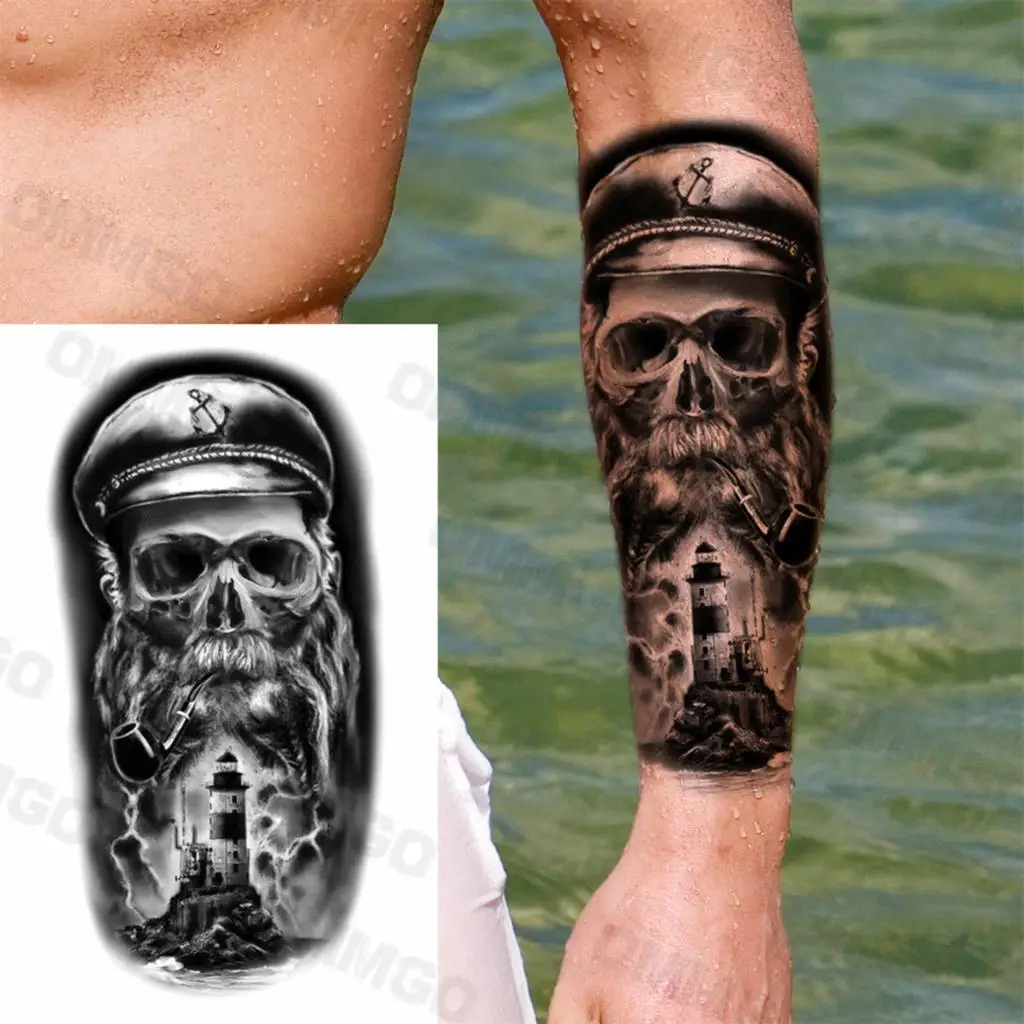 3D Realistic Anchor Pirate Temporary Tattoos For Men Adult Tiger Warrior Wolf Forest Fake Tattoo Body Art Decoration Tatoo Paper