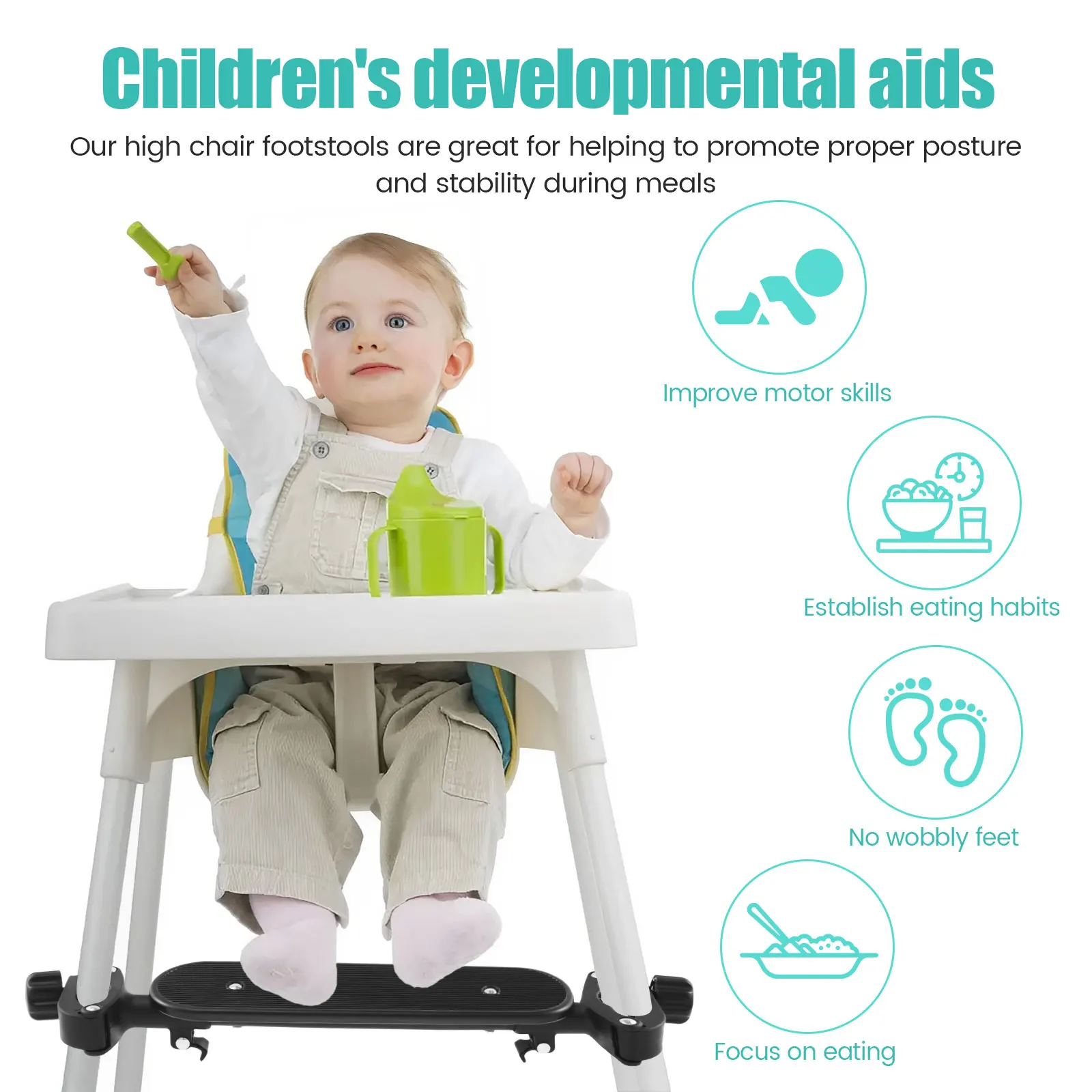 Baby Highchair Foot Rest Adjustable Chair Footrest Non-Slip Highchair Footboard Stool Pedal Infant Newborns Safety Accessories - 2