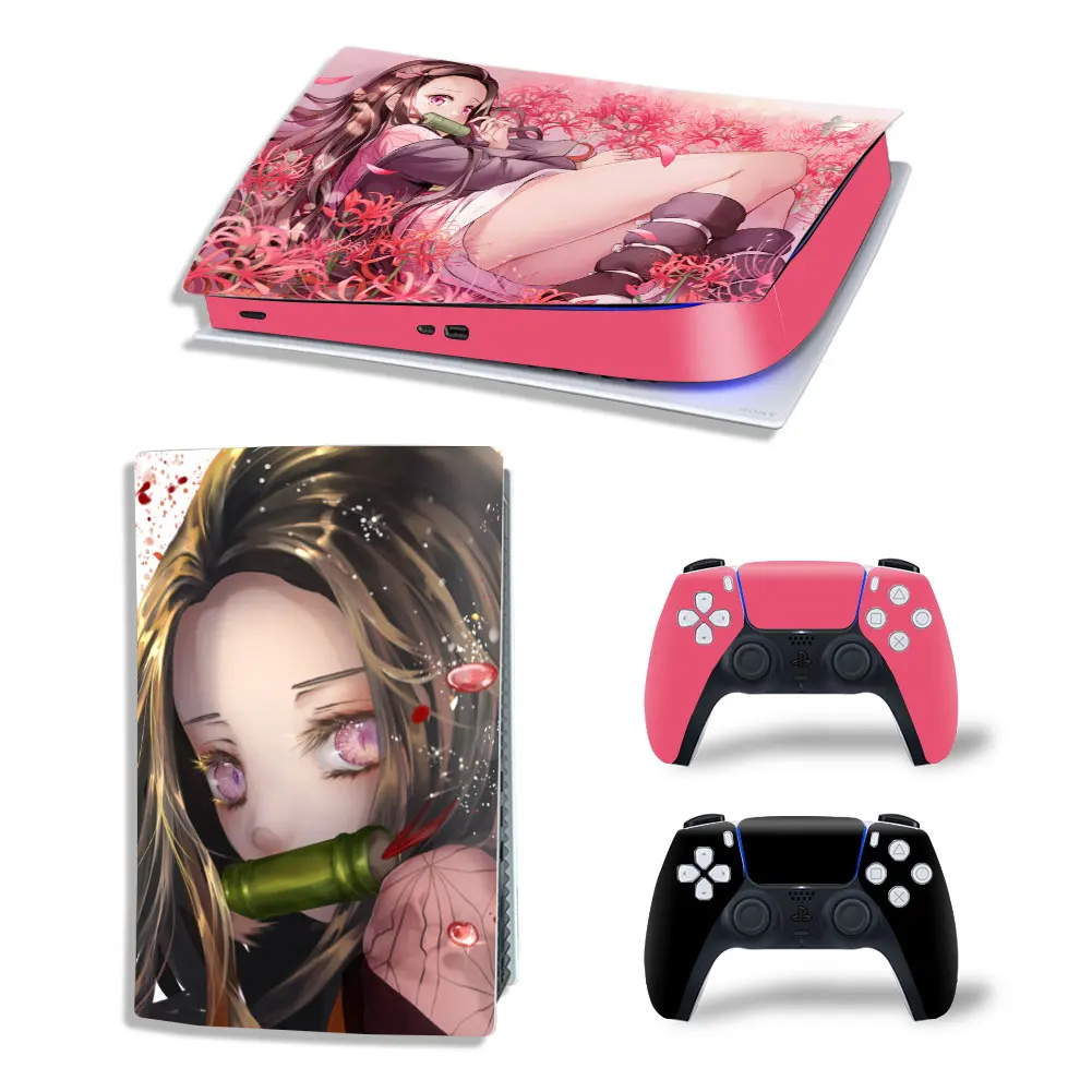 Demon Slayer Tanjiro PS5 Digital Edition Skin Decal Cover for PlayStation 5 Console and 2 Controllers PS5 Skin Sticker Vinyl 
