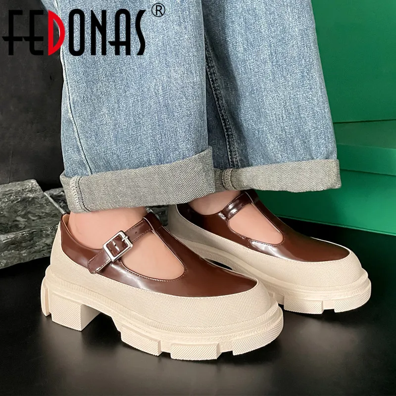 

Женские туфли-лодочки с Т-образной шнуровкой FEDONAS, разноцветные туфли из натуральной кожи с круглым носком, повседневная обувь на весну и лето 2019