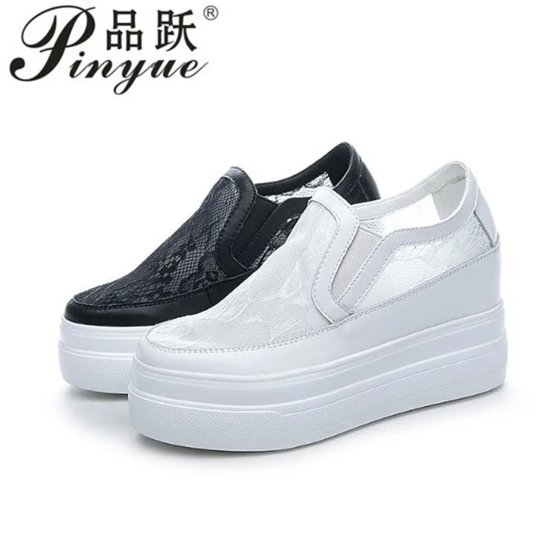 

9cm New Air Mesh Lace Platform Wedge Summer Comfy Fashion High Brand Breathable Slip on Thick Soled Casual Fashion Shoes 34 39