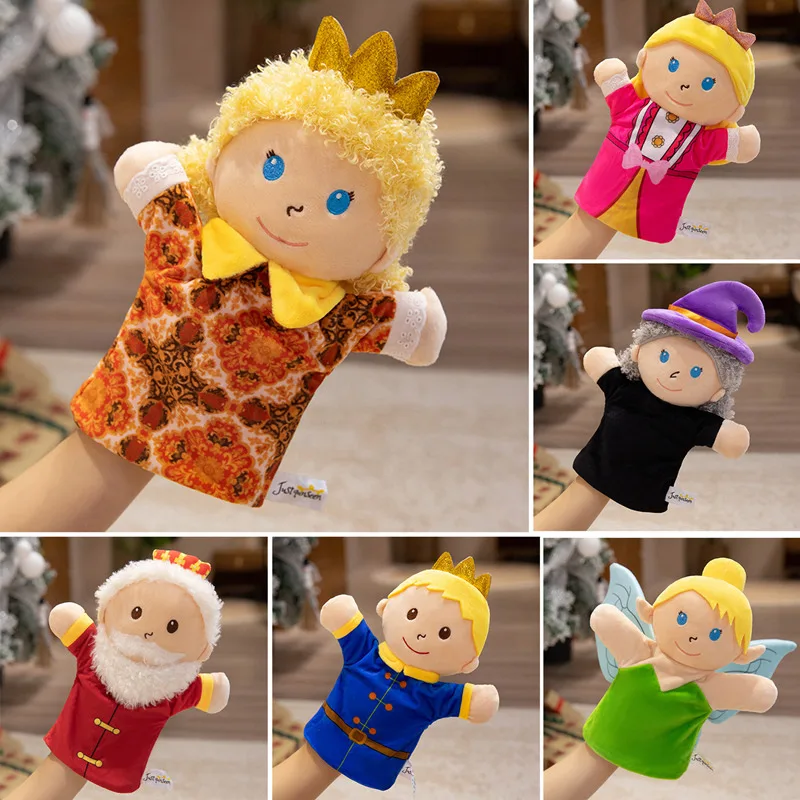 Hand Finger Fairy Tale Plush Puppet Cartoon Prince Princess King Queen Elf Witch Interactive Story Gift animal finger puppet