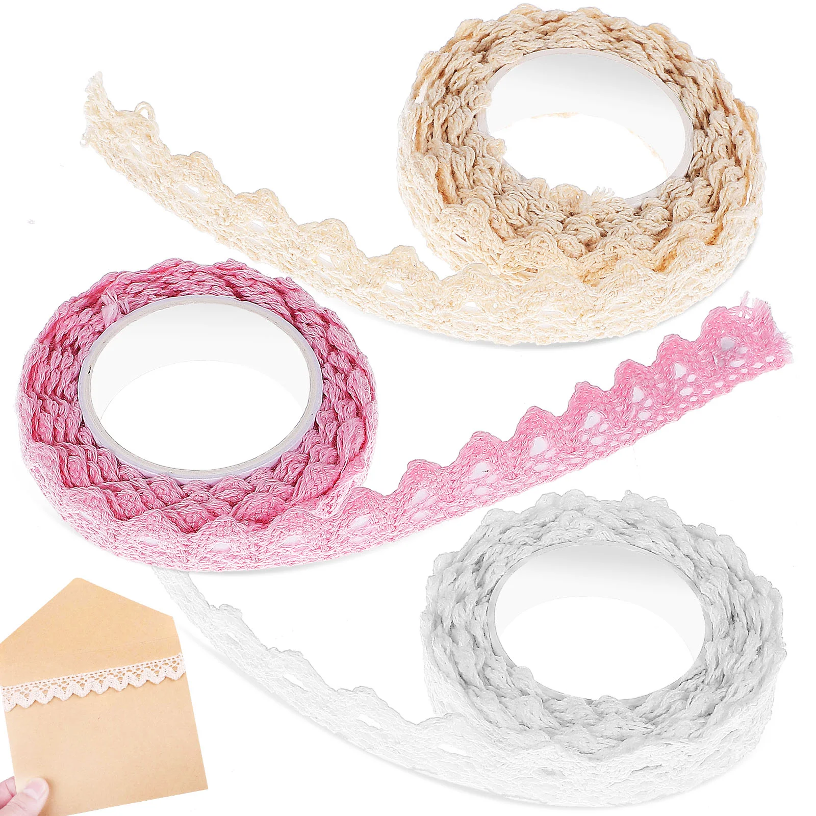 

3 Rolls of Adhesive Lace Tapes Crochet Lace Decorative Sticky Tapes for Card Making Crafts Frames Gifts Weddings Decoration