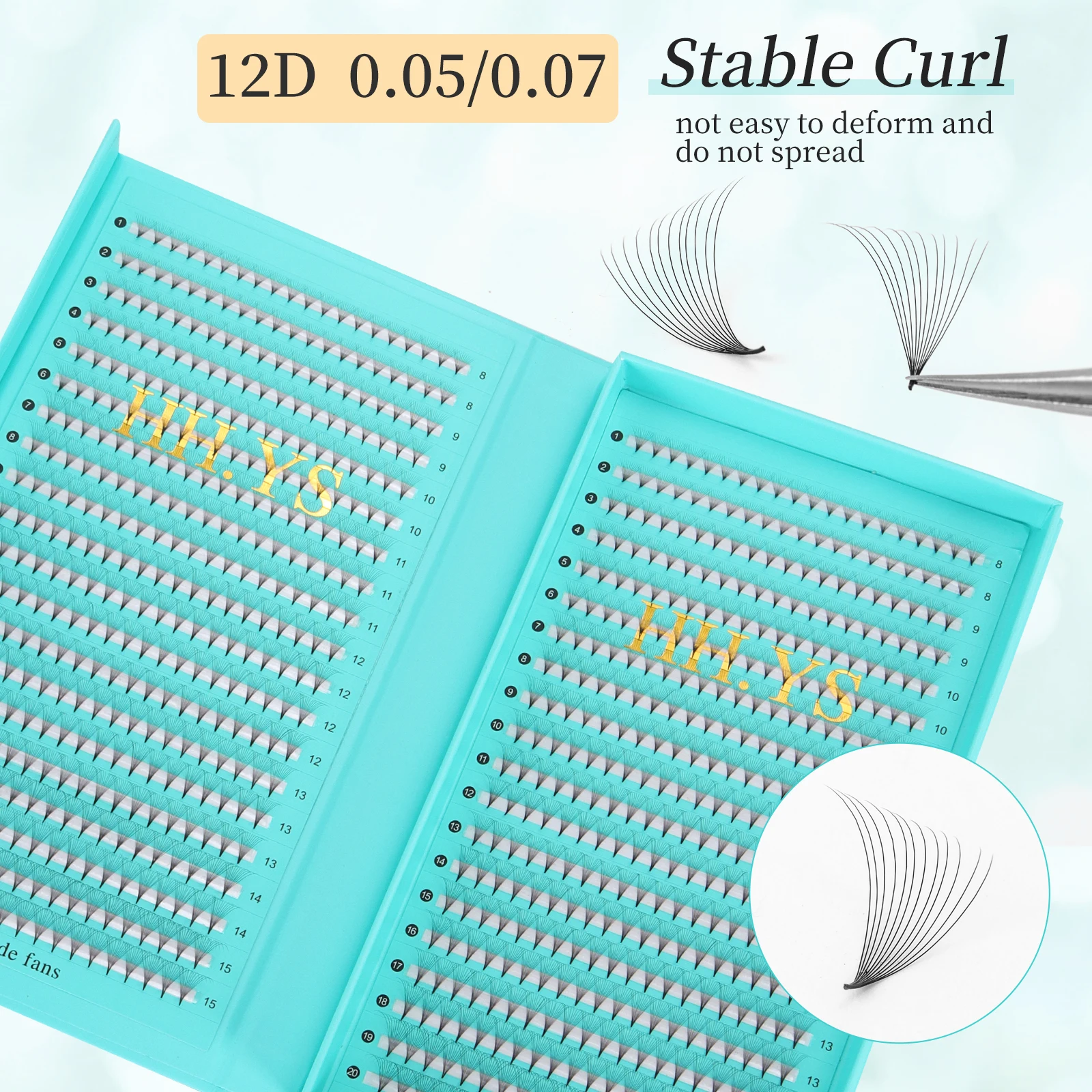 

800 Fans 12D 0.05/0.07 Roots Slim Base Premade Fans Lash Medium Stem Sharp Pointy Base Premade Volume Fans Eyelash Extensions