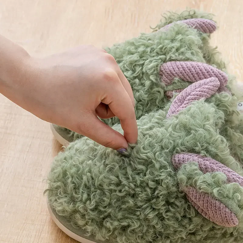 New Fashion Winter Cotton Home Slippers for Women Plush Warm Cozy Furry Shoes Couple Indoor Footwear Cute Fluffy Slippers