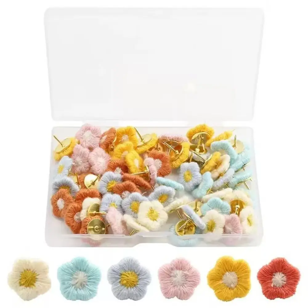 20/30/50Pcs 크리 에이 티브 자수 꽃 푸시 핀 3D 재사용 가능한 컬러 꽃 푸시 핀 상자 포함 DIY 보드 푸시 핀 문구