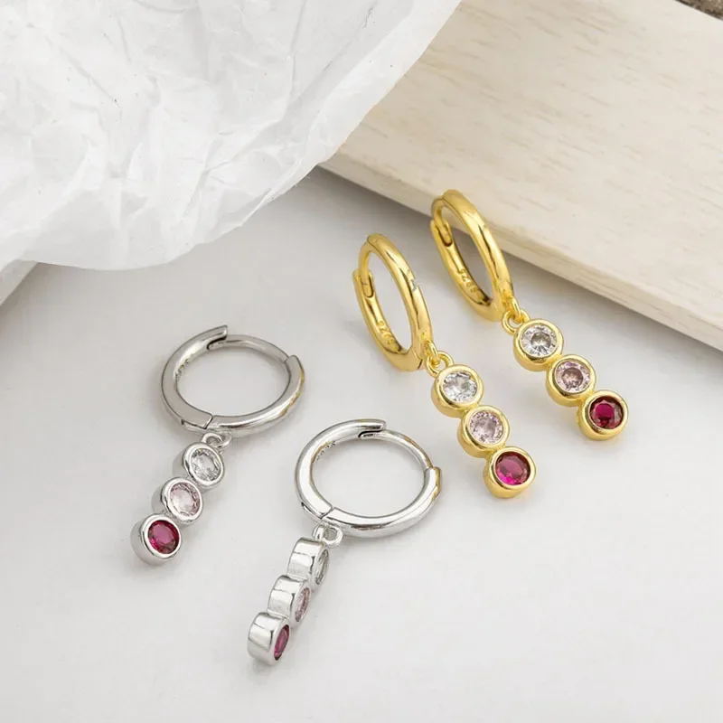 

New Silver Gold Color Stackable CZ Hoop Earrings for Women Colorful Round Earrings Piercing Jewelry Accessories