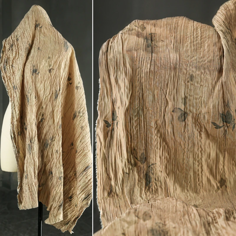 

Fabric Wide 150cmx 50cm Yellow Brown Leaves Dyed Cotton Soft Skin-Friendly Breathable DIY Shirt Cardigan Dress Spring Summer 1Pc