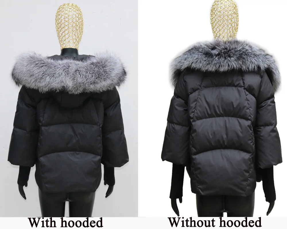 Women Coat White Duck Down Jacket Super Large Real Red Fox Fur Collar Hooded New Fashion Outerwear Puffer Jacket New