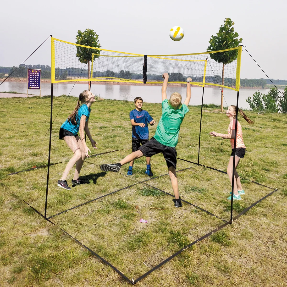 SOEZmm 4-Way Volleyball Net with Carrying Backpack SVN4,Quick Assemble Outdoor Game-Backyard Yard Games