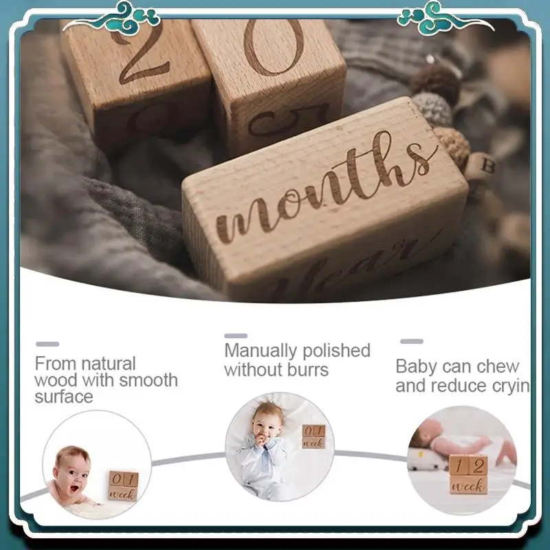 3 Piece Baby Monthly Record Growth Milestone Block Infant Birth Gift Souvenir Wooden Baby Photography Props Photo Milestone