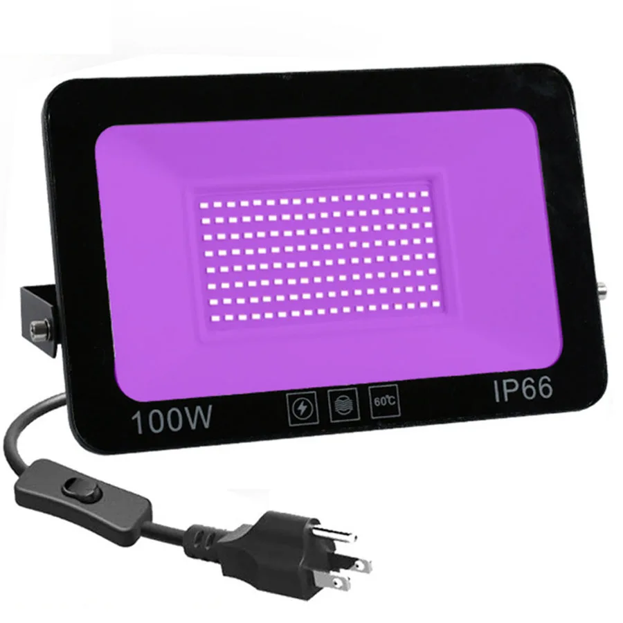 

30W/100W LED Black Light Outdoor UV Floodlight With Switch IP66 Waterproof Flood Light For Stage Halloween Wedding Party Decor