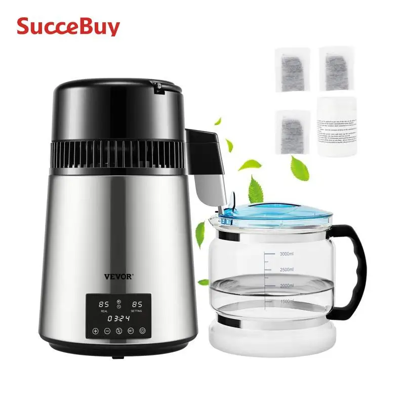 Stainless Steel Distiller 4L Water Distiller Purifier Filter Dispenser Drink Bottle Softener Dual Temp Display Overheat Protection Home Appliance