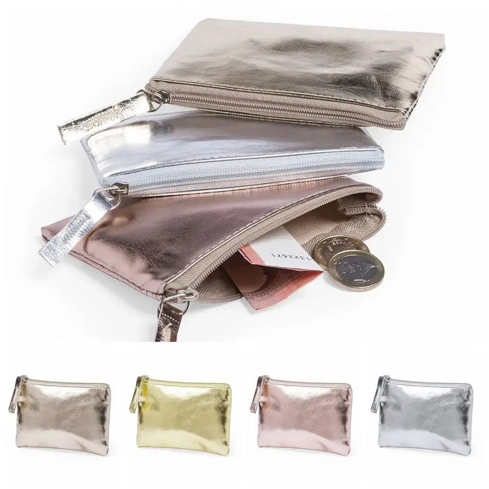 Cosmetic Bag Bright PU Coin Purse Korean Style Solid Color Zipper Coin Purse Earphone Pouch Coin Purse Small Item Bag Travel