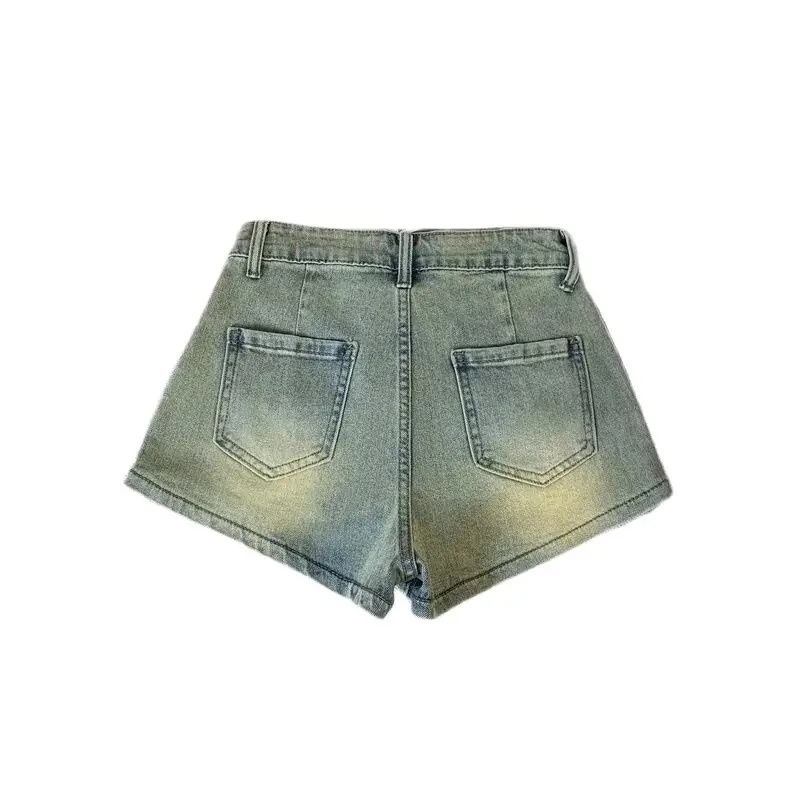 Denim Shorts With Zipper Pockets High-Waisted American Hot Pants 2024 Summer New Style Slimming Wide-Legged A-Line Hot Pants