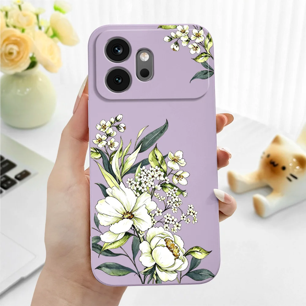 Elegant White Peony Silicone Soft Phone Case