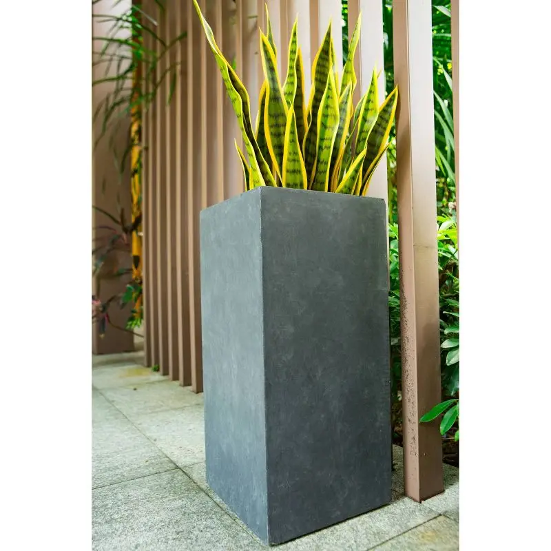 

14" Wide Charcoal Kante Lightweight Modern Rectangular Concrete/Fiberglass Outdoor Planter Pot