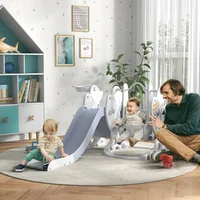 Toddler Swing and Slide Set with Basketball Hoop, Space Theme, Gray 1