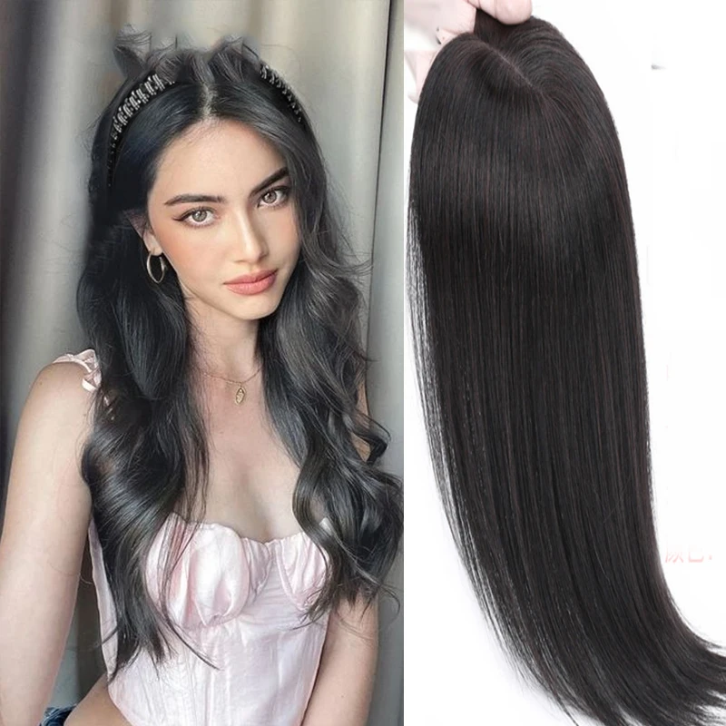 

Super Long Breathable For Summer 18x16 cm Soft Straight Silk Base Topper with Baby Hair European Virgin Human Hair Piece
