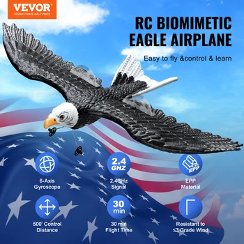 VEVOR RC Plane Wingspan Eagle Aircraft Fighter 2.4G 2CH with 2 Batteries 6-Axis Glider Airplane Foam Boys Toys for Children 2