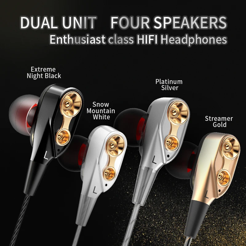 New Hifi Double Moving Coil Headphones 3.5mm AUX With Mic Dynamic In-Ear Music Gaming Sport Earbuds Bass Surround Shocking Sound 2