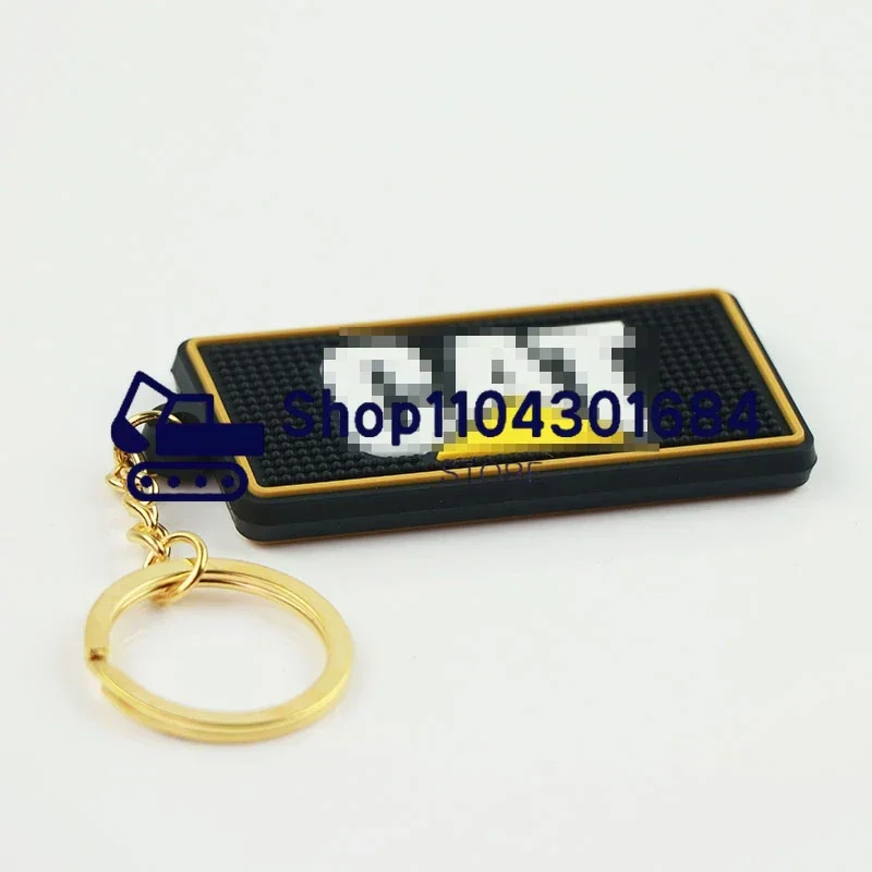 Keychain Key Ring Rubber Rectangular Chain Plate Hitachi CaterpillarO Kobelco Excavator Yellow Pendant