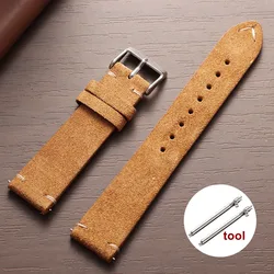 Vintage Red Suede Leather Quick Release Wristband Bracelet - 18mm (Light Brown)