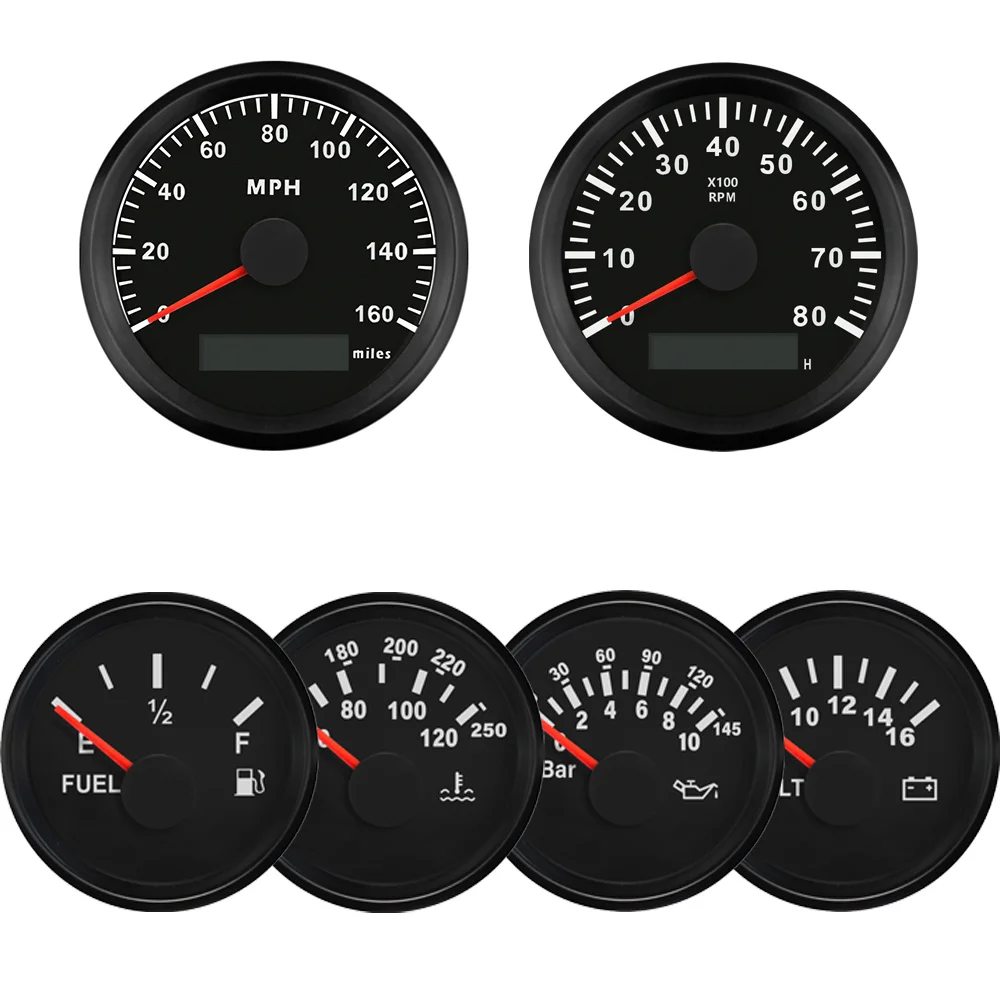 New 6 Gauge Set 85MM GPS Speedometer 0-8000RPM Tachometer + 52MM Water Temp Oil Pressure Fuel Level Meter Voltmeter for Car Boat