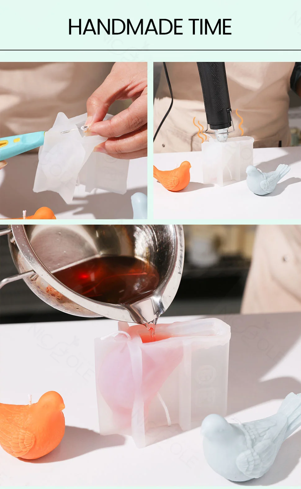 Description Picture 6 of itemBoowan Nicole Serenity Dove Candle Silicone Mold DIY Handmade Bird Candle Making Mold Home Decor