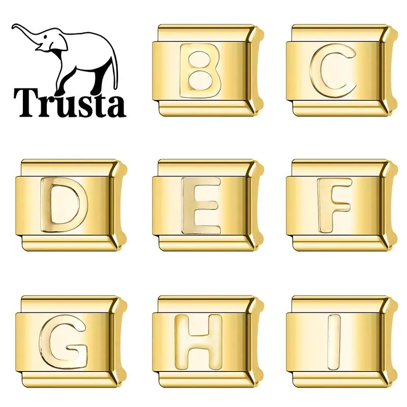 Trusta 2024 модные золотые буквы ранние Подвески итальянские звенья подходит для браслета из нержавеющей стали 9 мм женский подарок DIY Ювелирные изделия N234