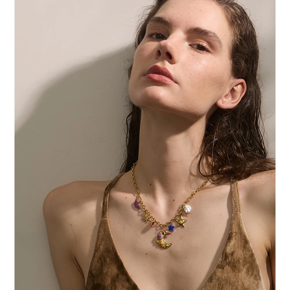Yhpup Necklace Star Moon Pendant