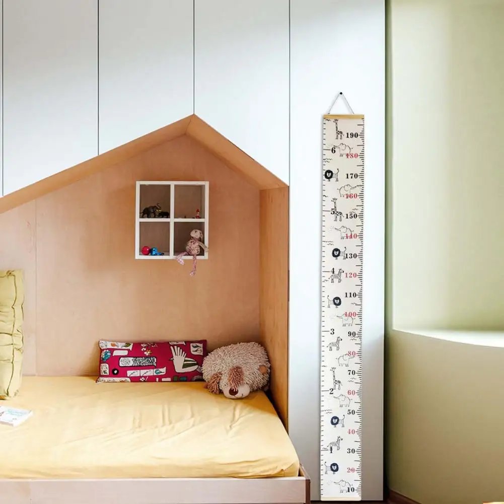 Canvas Height Measuring Ruler Children's Growth Chart Wall Hanging with Cartoon Animal Print for Boys Girls for Bedroom Boys