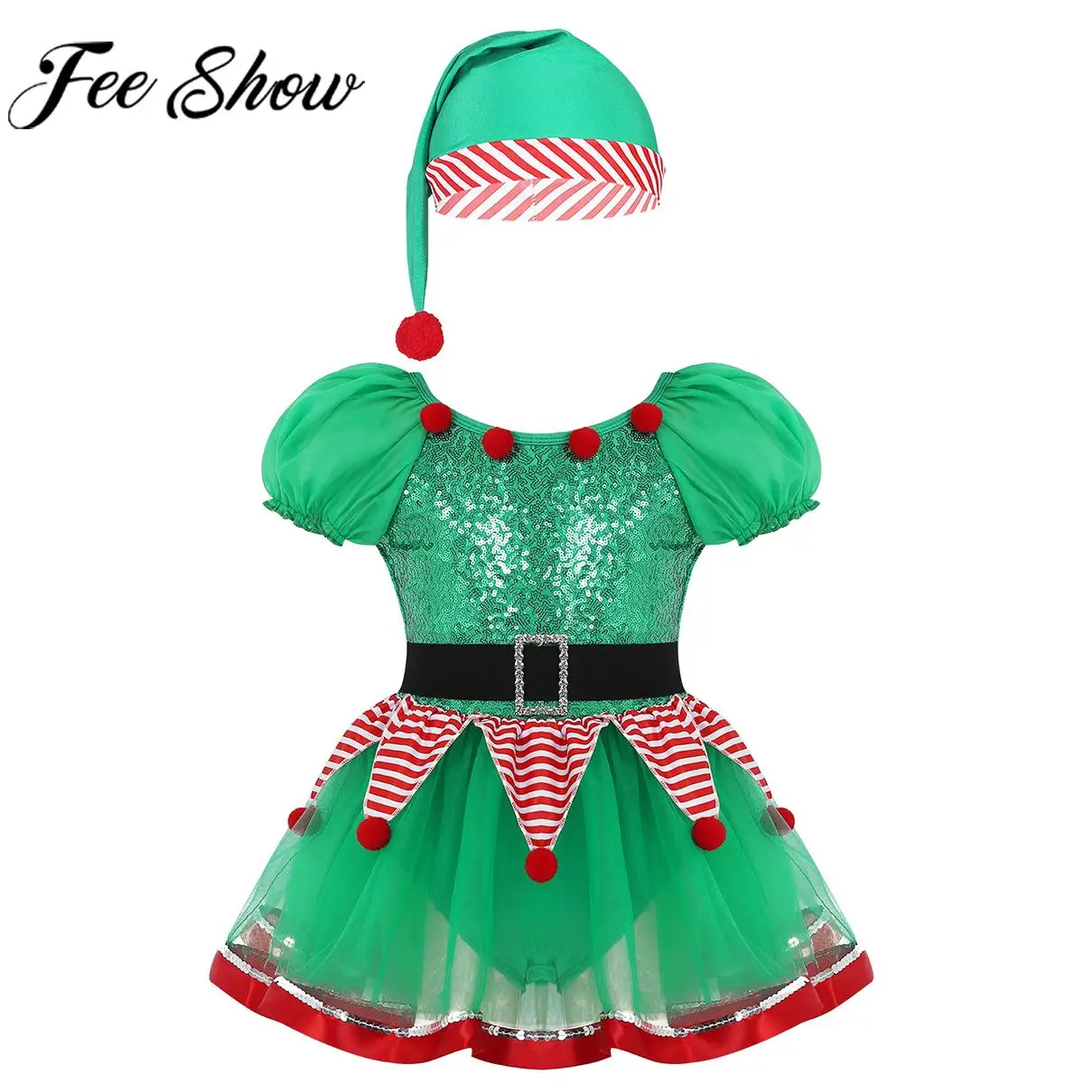 Kids Girls Christmas Elf Dance Dress New Year Theme Party Santa Claus Cosplay Costume Sequins Xmas Ballet Tutu Leotard Dresses girls dress,children dance suit