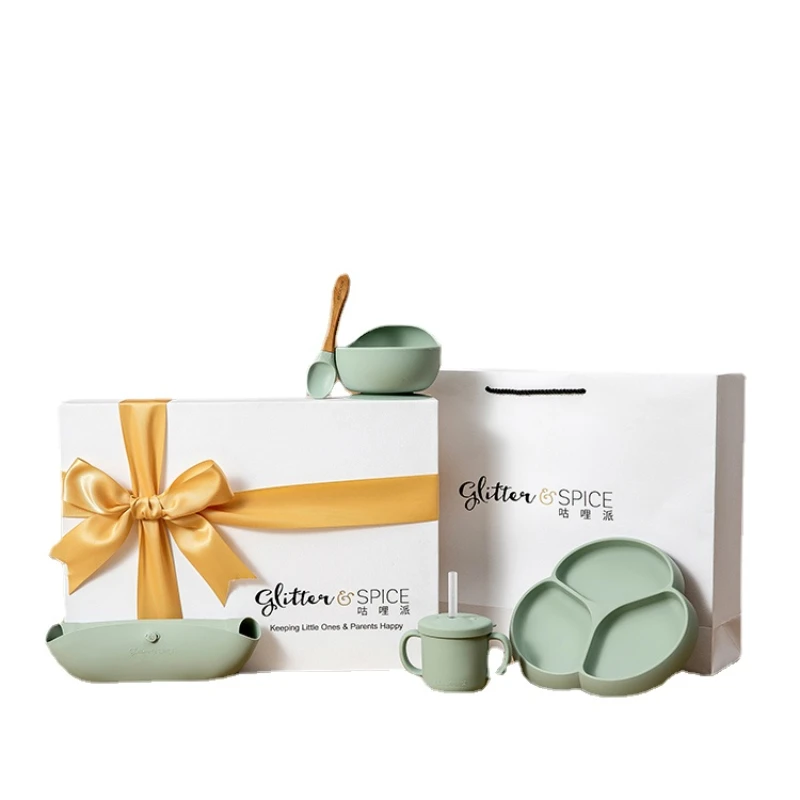 

Yy Baby Food Supplement Tableware Gift Set Silicone Compartment Plate