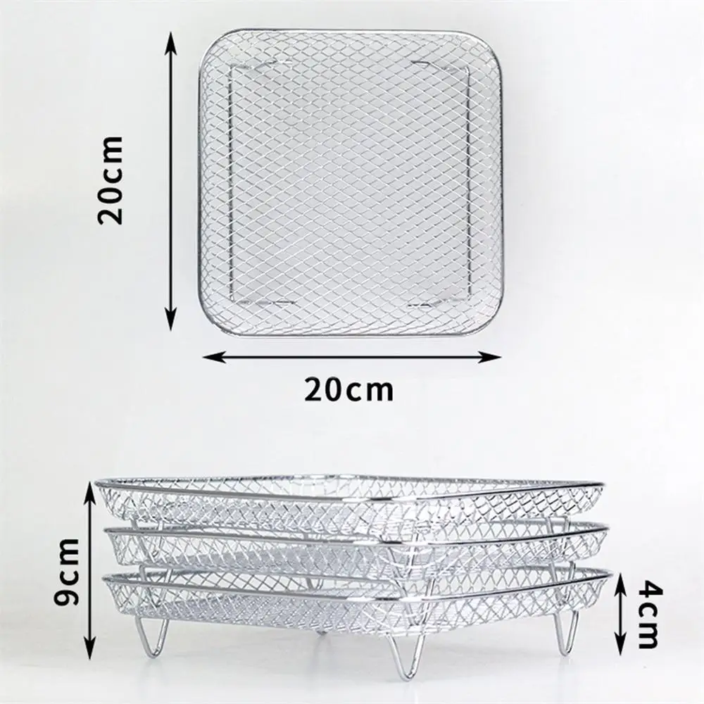 3-layers Air Fryer Rack Stainless Steel Stackable Grid Grilling Rack For Air Fryer Basket Tray Outdoor Camping Cooking Supplies 5