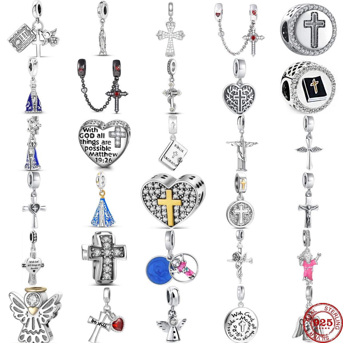 

925 Sterling Silver God Bible Religion Cross Priest Jesus Cross Dangle Bead Diy Fit Original Pandora Charm Bracelet Women Jewel