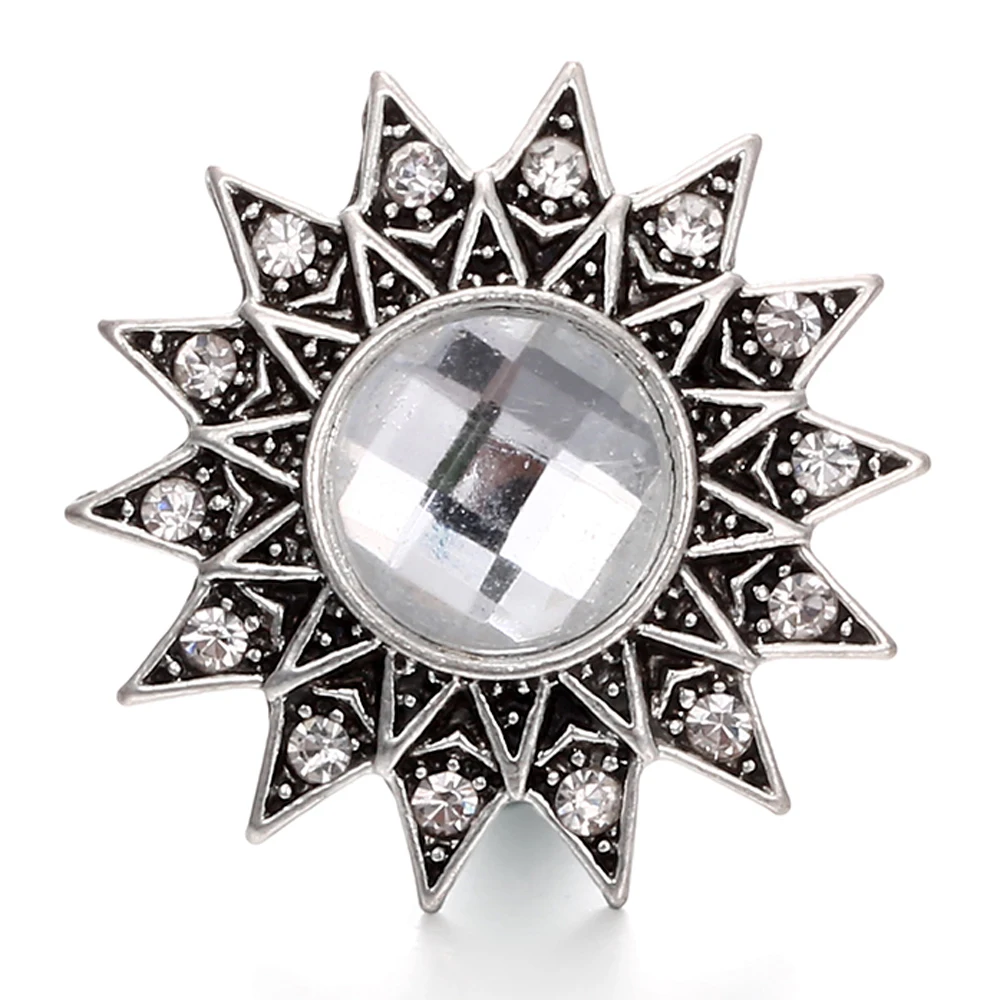 15pcs Colorful Sunflowers Crystal 18mm Snap Buttons Fit Snaps Bracelet  Necklace DIY Charms Jewelry