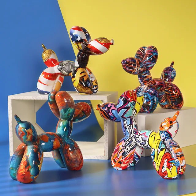 Sculpture de Graffiti en Résine, Art Moderne Nordique, Statue de Chien Ballon, Figurine Artisanale Colorée Créative, Cadeau, Décoration de Bureau et de Maison 2